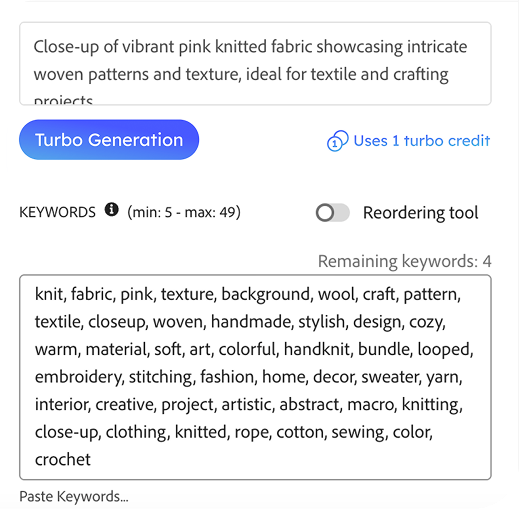Turbo generation with keywords